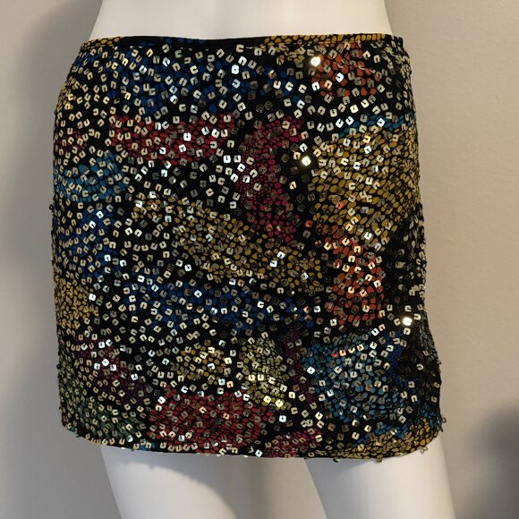Forever 21 Sequined Sparkly Rainbow Mini Skirt Size XS - Picture 1 of 6